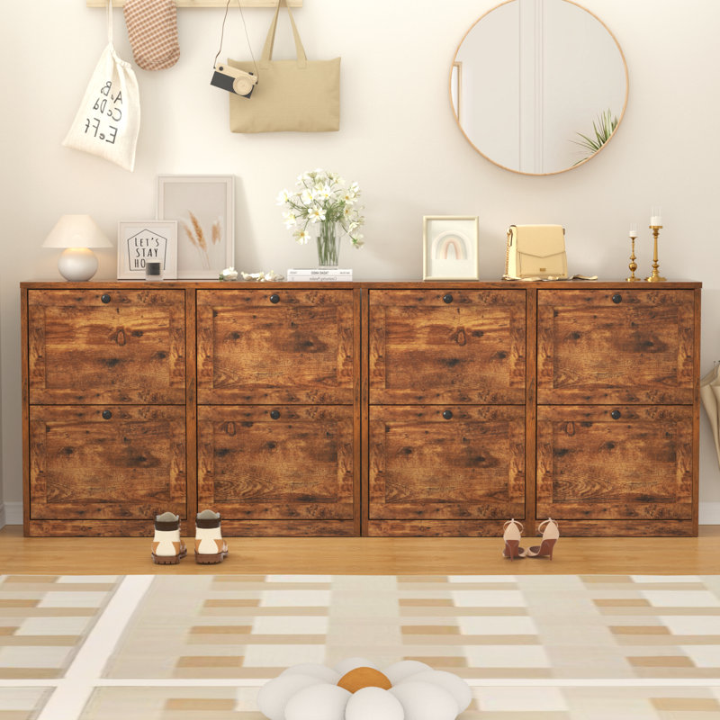 32 Pair Shoe Storage Cabinet, Rustic Brown/Black