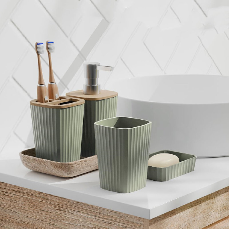 22 Pieces Boho Stylish Bathroom Accessories Set,Durable And Space Saving, Green