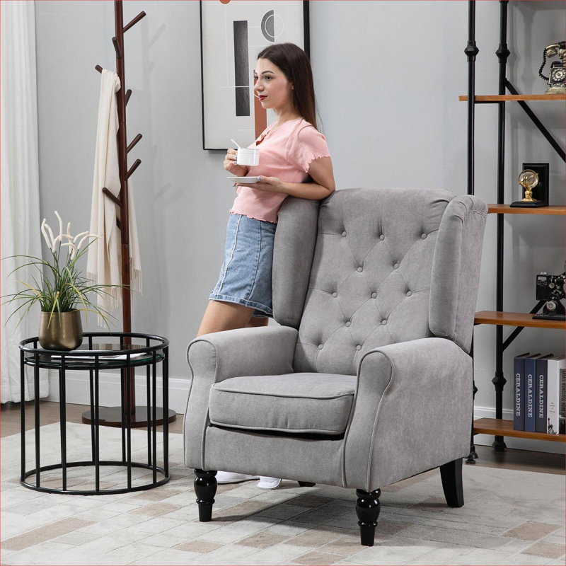 Pour le salon, la chambre à coucher et le bureau | Fauteuil à oreilles capitonné et capitonné, Grey