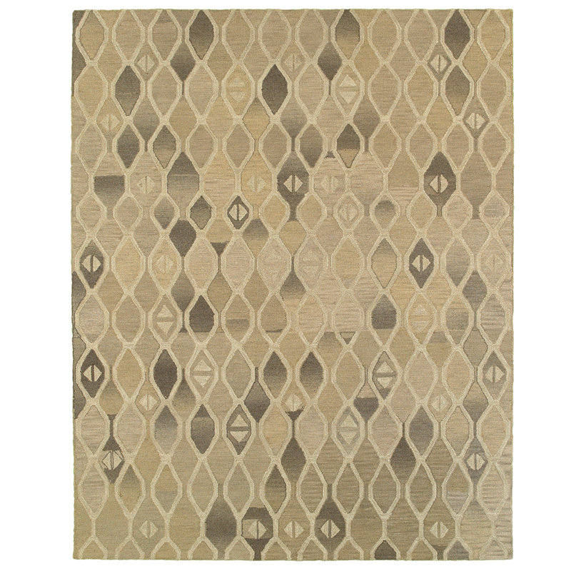 Tapis brun en laine crocheté à la main à motif géométrique Cecelia, Rectangle 8 pi 9 po x 11 pi 9 po