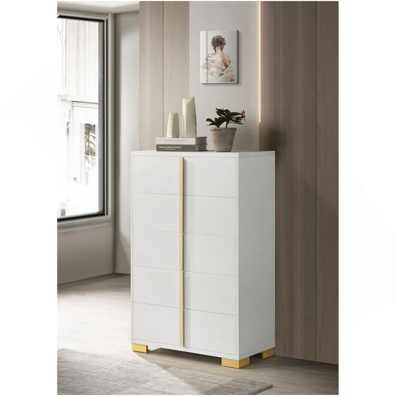 Commode blanche 5 tiroirs Medici, Blanc