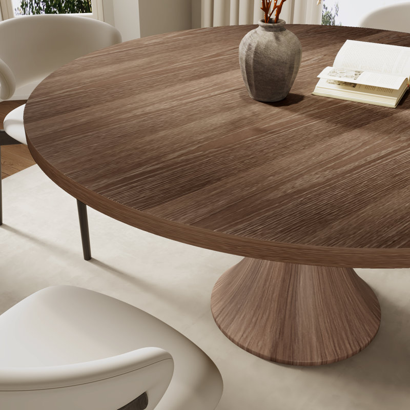 Ensemble de table de salle à manger à piédestal rond en bois massif avec chaises en bois massif rembourrées