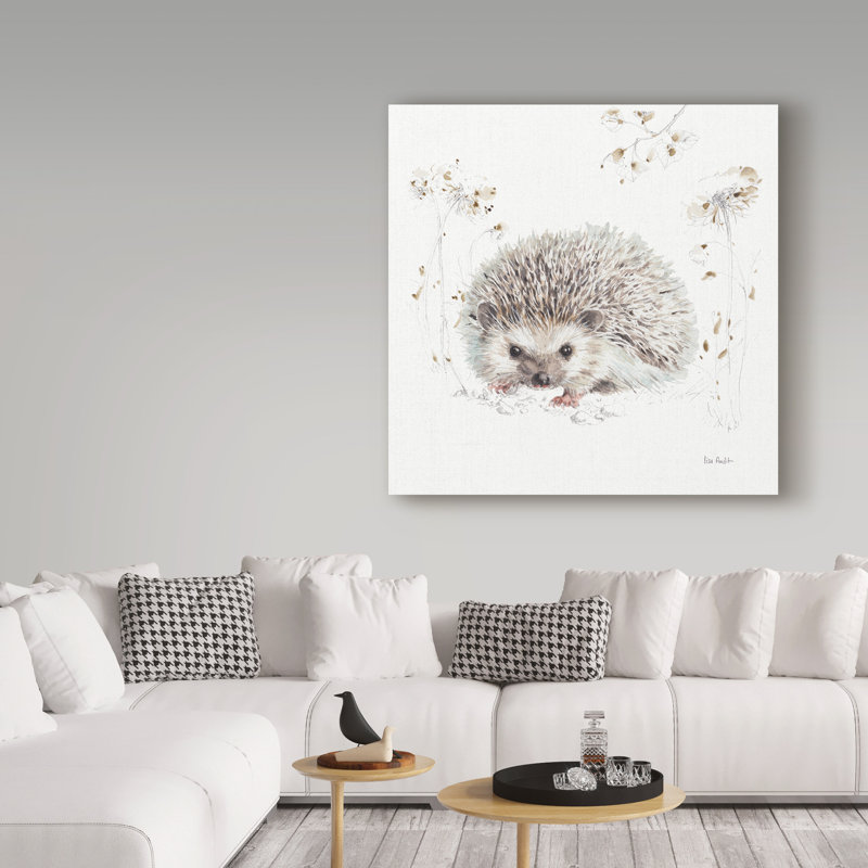 « forestière walk xii hedgehog », reproduction de peinture à l’acrylique sur toile tendue, H 14 po x l 14 po x P 2 po