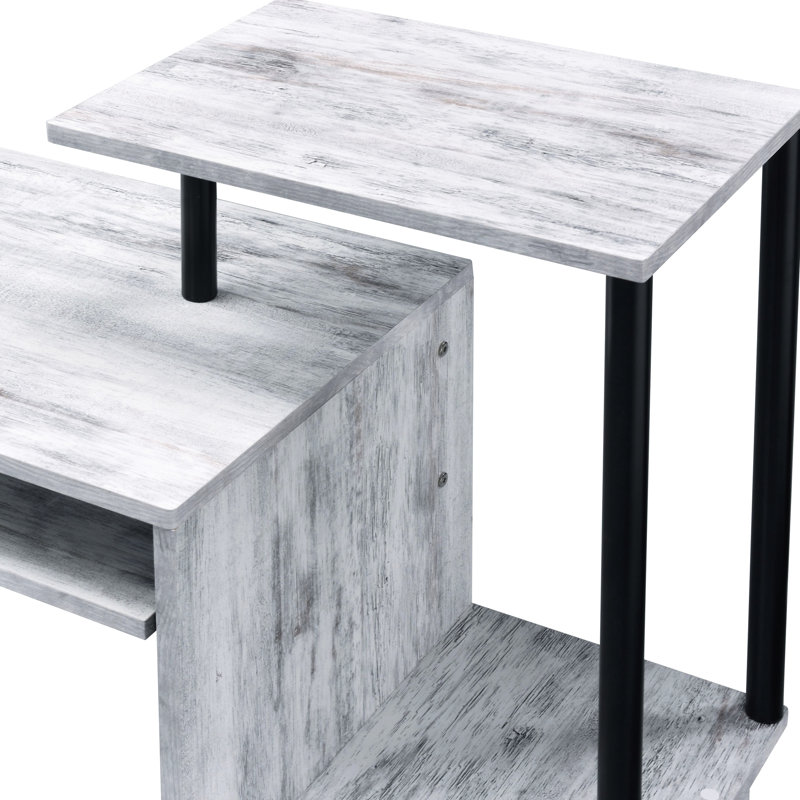 Rectangular Desk With Metal Structure And Antique White & Black Finish Keyboard Tray Shelf Setup Kd Computer In Space