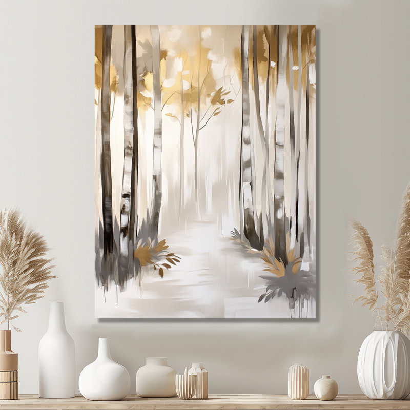 «Silver Birch Morning I - Forest Landscape», reproduction d'art en métal, L 12 po x H 20 po