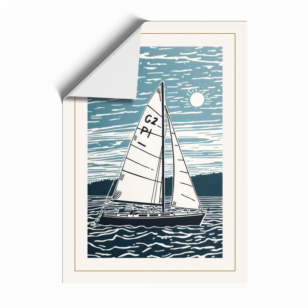 Sailboat on Choppy Waters Coastal - Framed Print