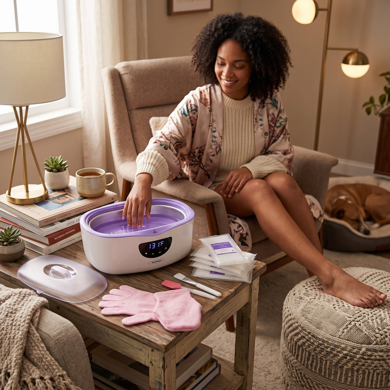 Appareil de paraffine de 4000 ml pour les mains et les pieds, avec 8 recharges de cire, chauffe rapidement en 20 minutes avec contrôle de la température, violet