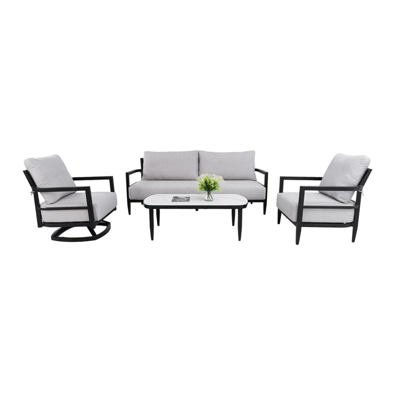 Ensemble de conversation d'extérieur pivotant en aluminium 4 pièces avec coussins Sunbrella