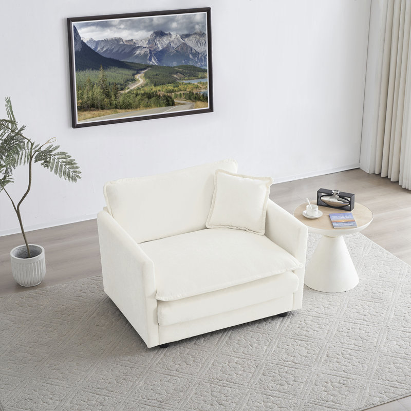 Upholstered Armchair, Chenille Fabric Sofa, For Living Room , Beige Chenille