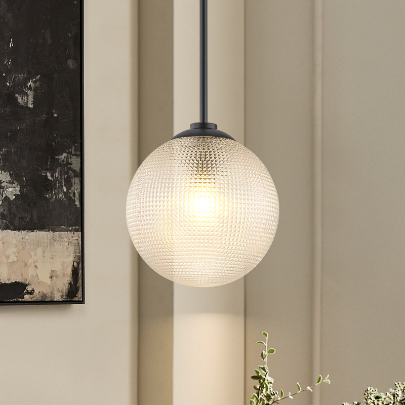 Luminaire suspendu sphère 1 lumière Brunswick, H 70 po x l 9,8 po x P 9,8 po, Noir mat
