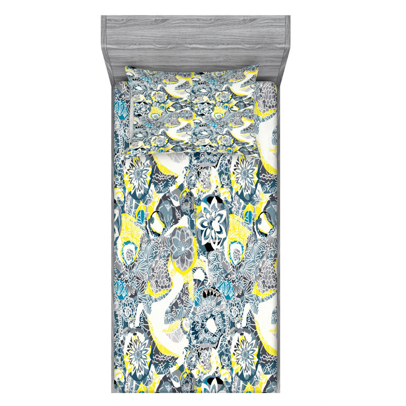 Microfiber Floral Sheet Set, Twin Sheet Set with Fitted Sheet