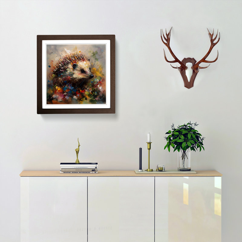 Hedgehog Expressionism - Single Picture Frame Print on Wood, Walnut