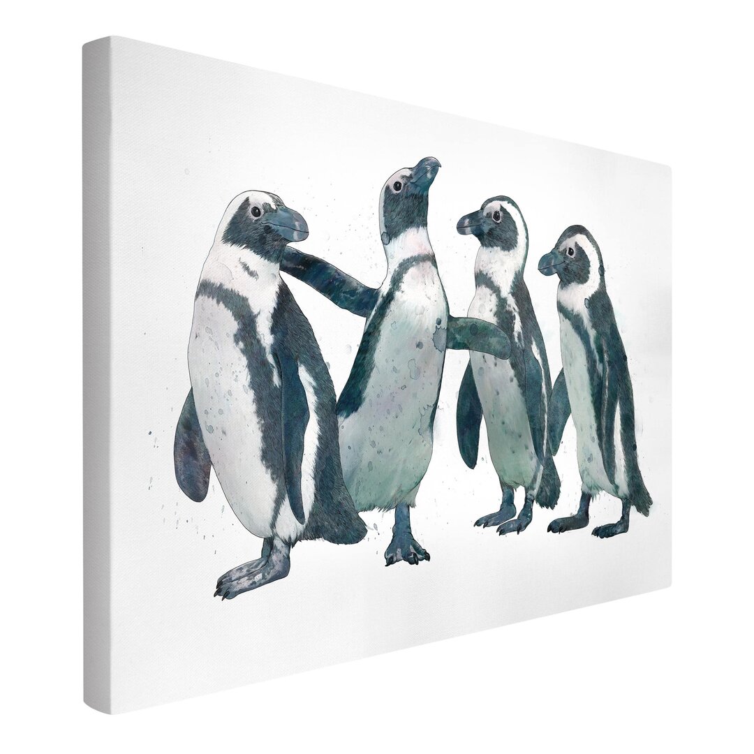 Leinwandbild Illustration Pinguine Schwarz Weiß Aquarell