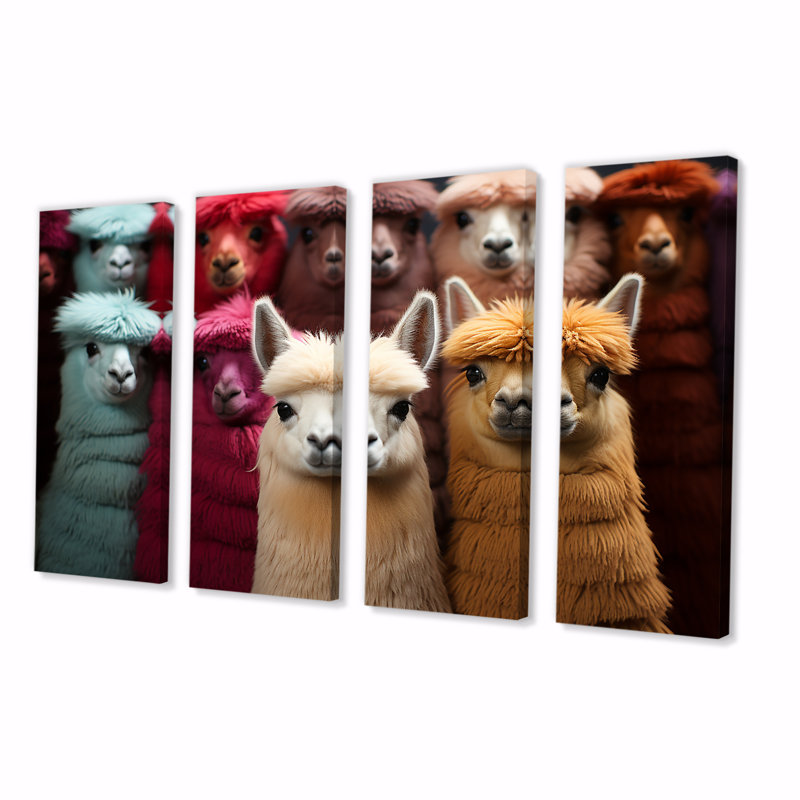 «Alpacas coloré festif et festif» - décoration murale 4 pièces Alpacas, H 28 po x l 48 po