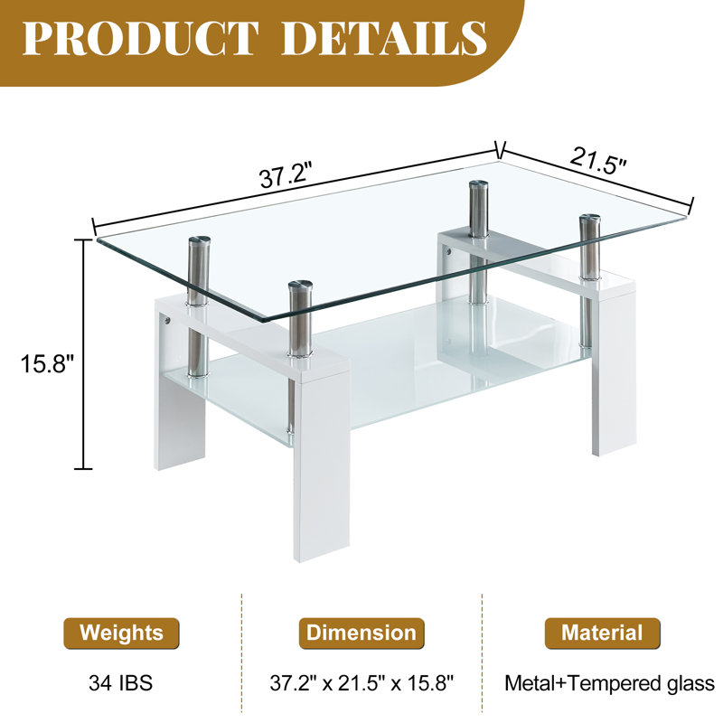 Table basse Michiko, table de salon, table basse rectangulaire avec rangement, Blanc