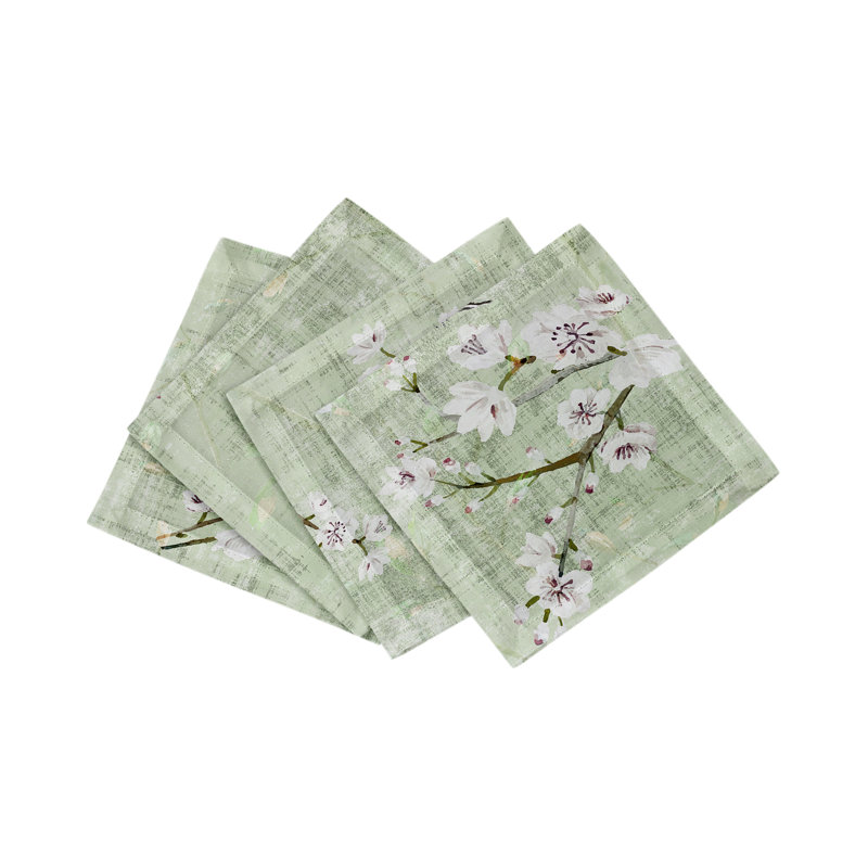 Blossom Fantasia Cotton Sateen Cocktail Napkins, Celadon