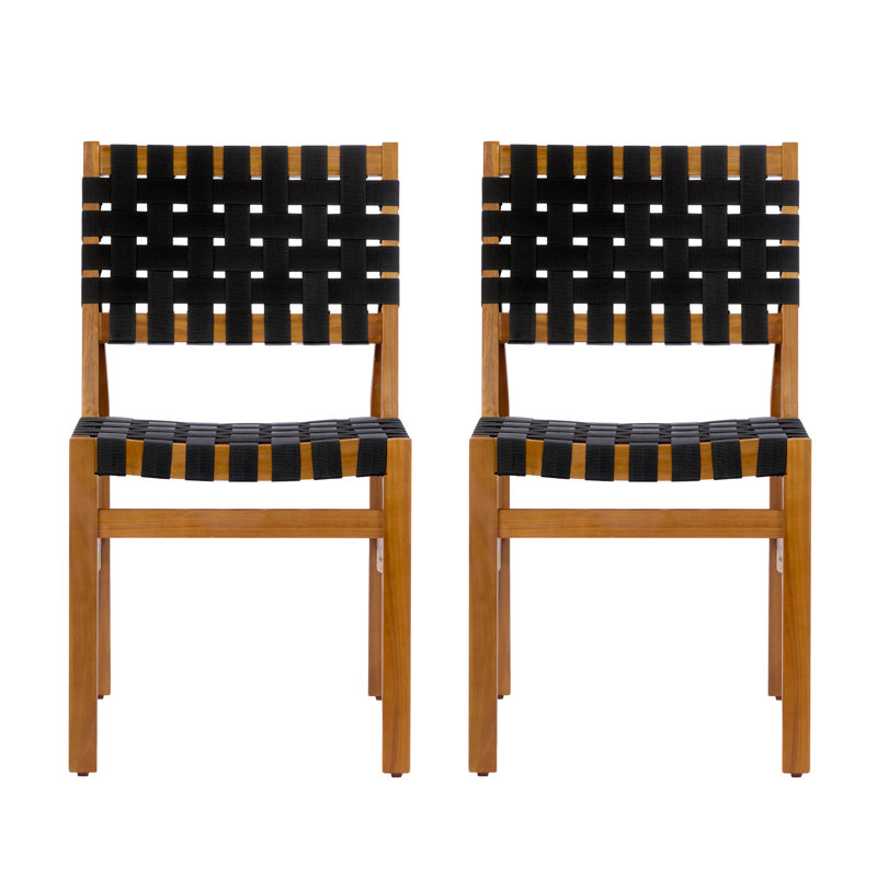 Chaise de salle à manger d'extérieur en bois d'acacia Charles, Corde noire / finition teck