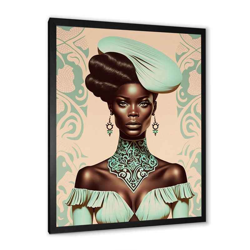 «Clennell Beautiful Retro African American Model II», reproduction sur toile, H 32 po x l 24 po x P 1 po, Cadre photo noir