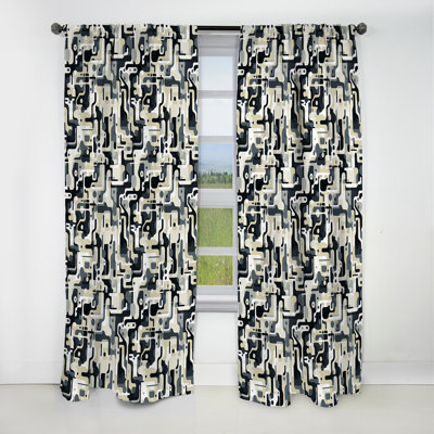 Beige And Grey Urban Maze - Abstract Curtain - Velvet Blackout Geometric Shapes Curtain - 1 Panels