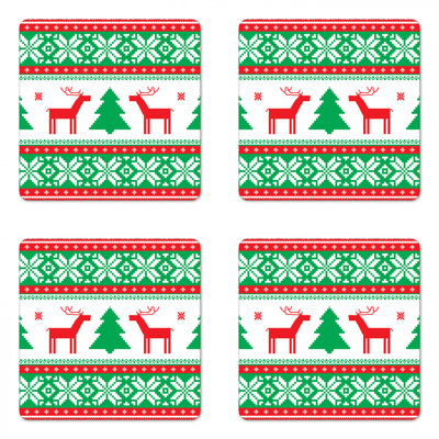 Ensemble de 4 sous-verres de noël ambesonne de style tricot étoile et flocon de neige, thème de fêtes, taille standard, blanc vert rouge