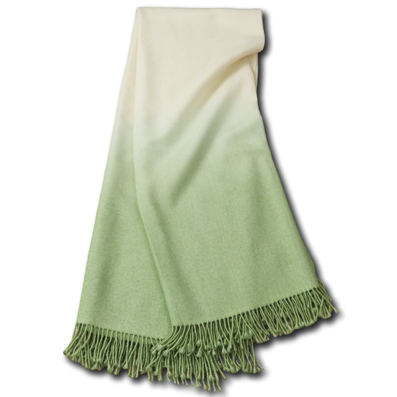 Hand-dyed Ombre Baby Alpaca Throw Blanket, Willow Green