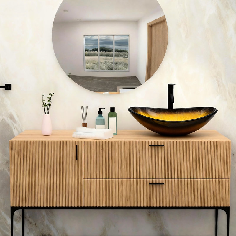 Single Bathroom Vanity with @Solid + Manufactured Top