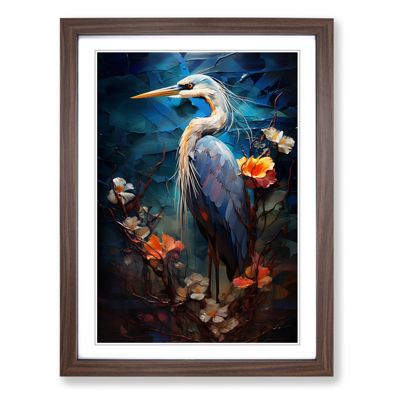 Heron Orphism - Single Picture Frame Print on Wood