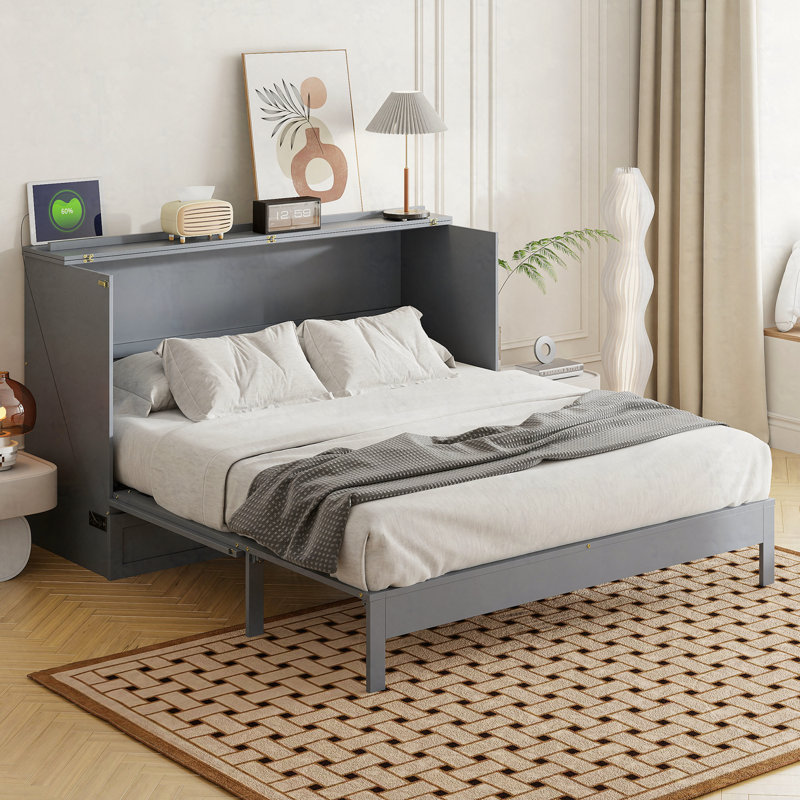 Lit escamotable avec grands tiroirs Murphy, gris, Grand