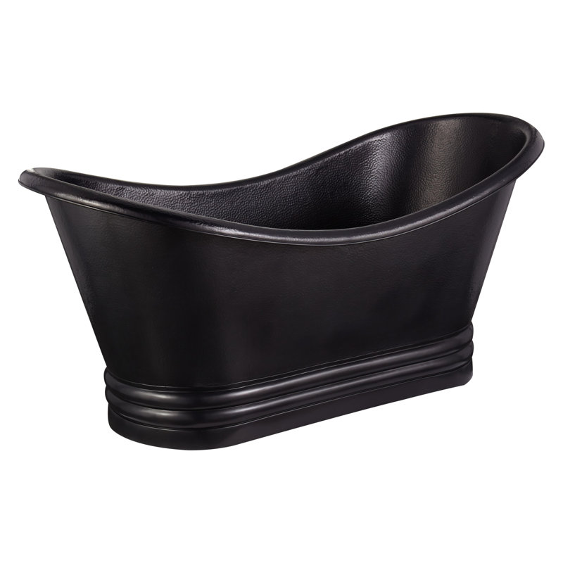 Raye 71" Copper Soaking Pedestal Freestanding Tub with Pre-Drilled Overflow Hole and Rolled Rim