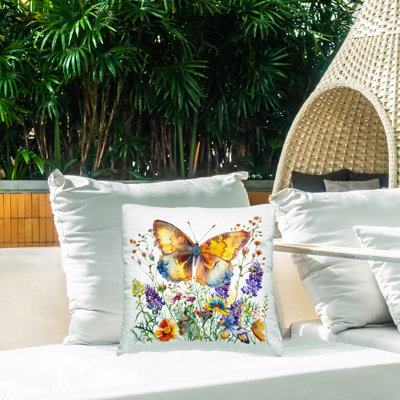 Mixed Butterfly Garden Outdoor Printed Pillow by LSR Design Studio