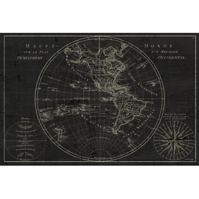 Mappemonde Etching 1 Piece Wrapped Canvas Painting