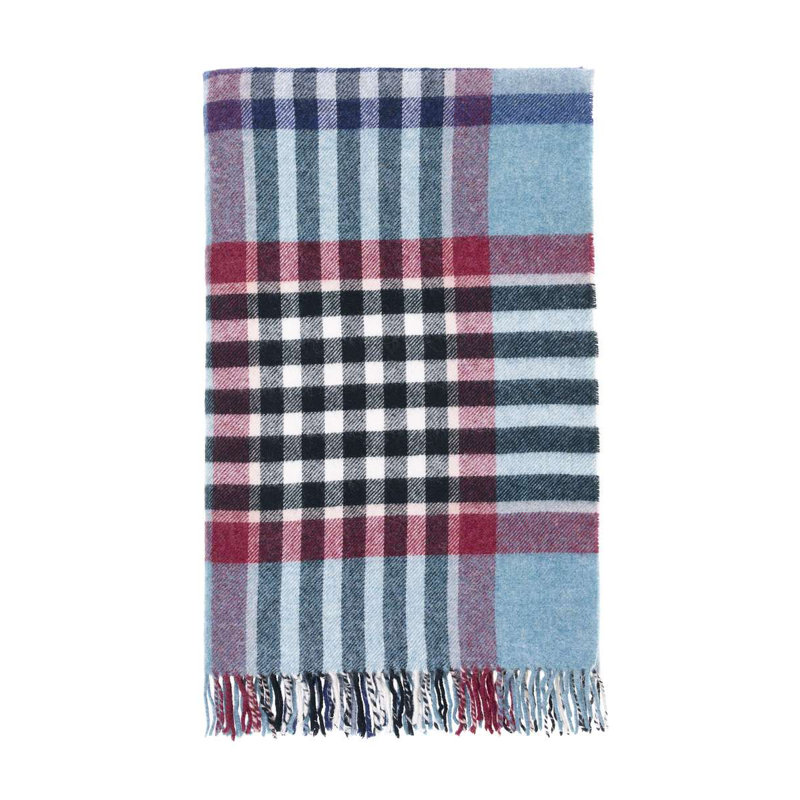 Jeté en laine Shetland, Bleu / gris / rouge géométrique