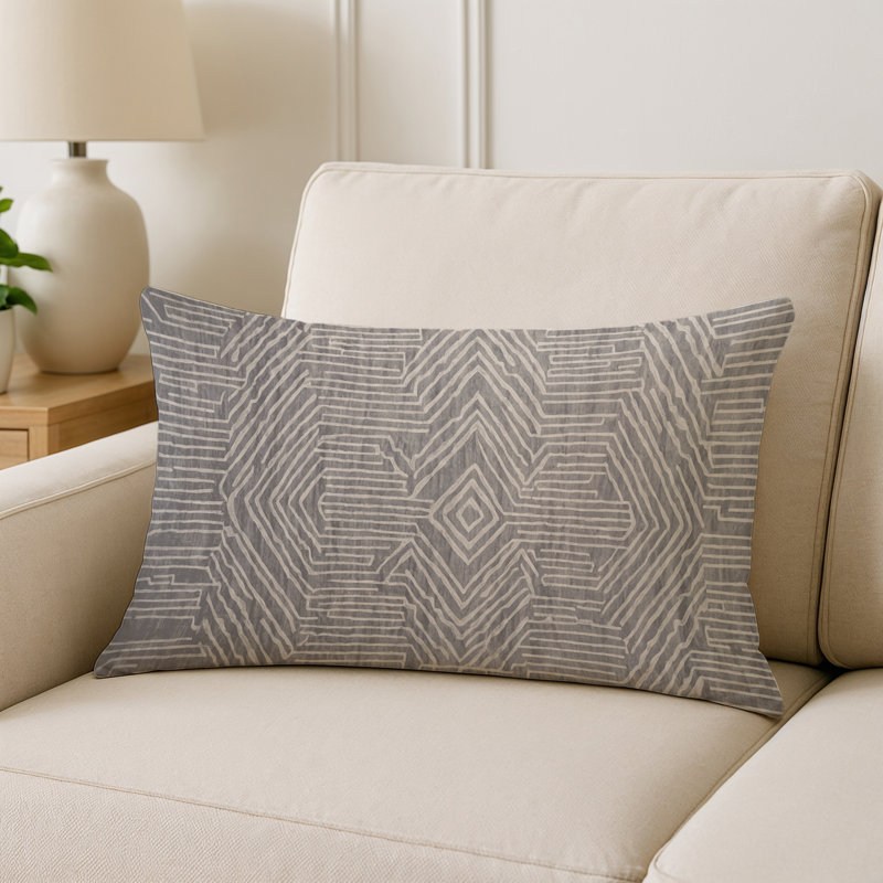 Coussin décoratif intérieur et extérieur Modern, Gris / beige / géométrique blanc 1, Rectangle H 20 po x l 14 po