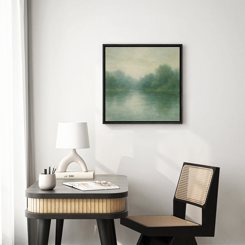Art mural sur toile encadrée - Paysage de rivière, impressions murales pour chambre à coucher - 16 po x 16 po, Noir