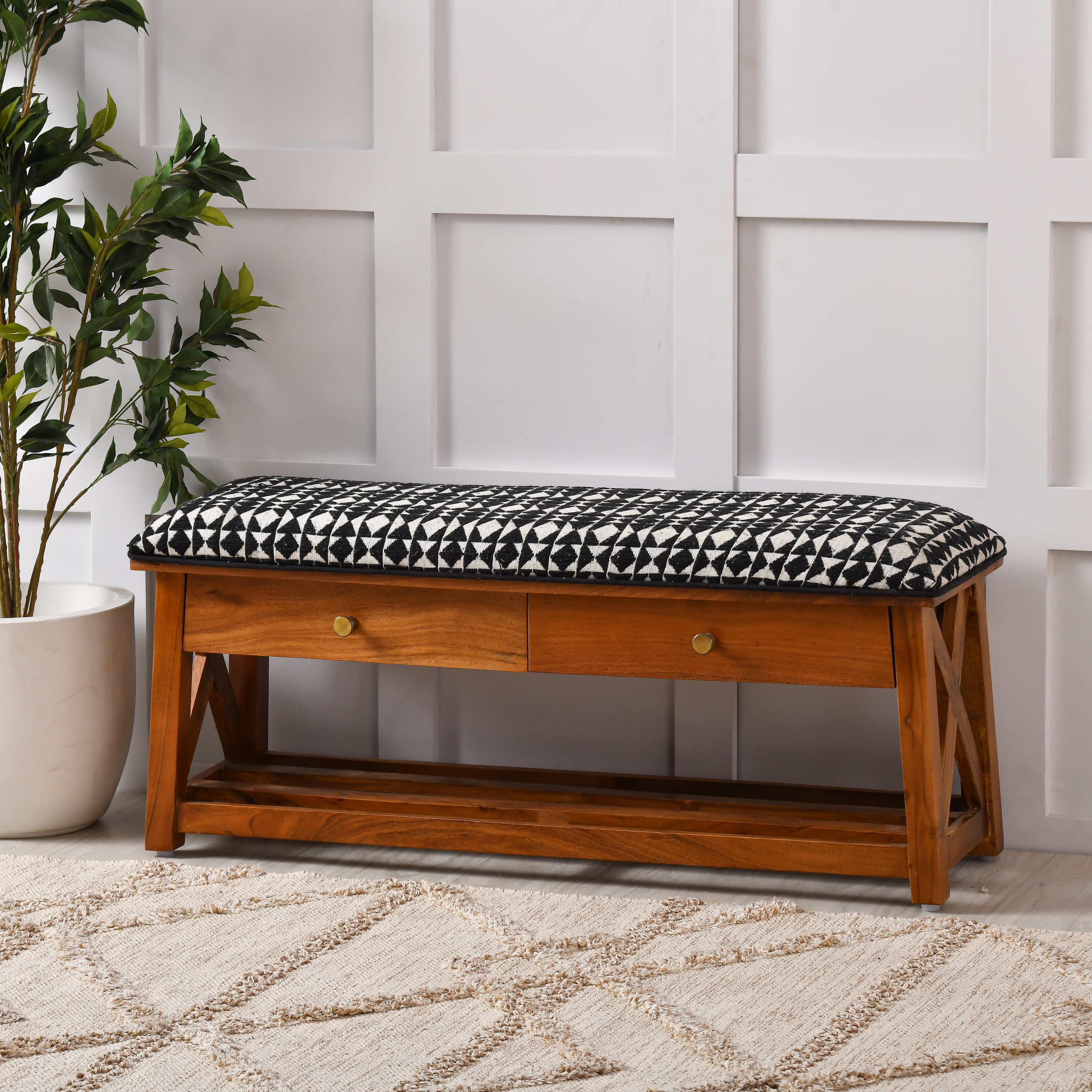 MERRICK 4 section shoe storage entryway bench