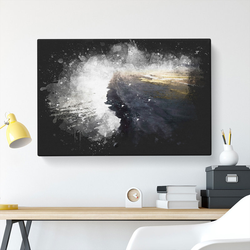 The Black Sand Beach in Iceland Paint Splash - Wrapped Canvas, 35cm H x 50cm W x 3cm D
