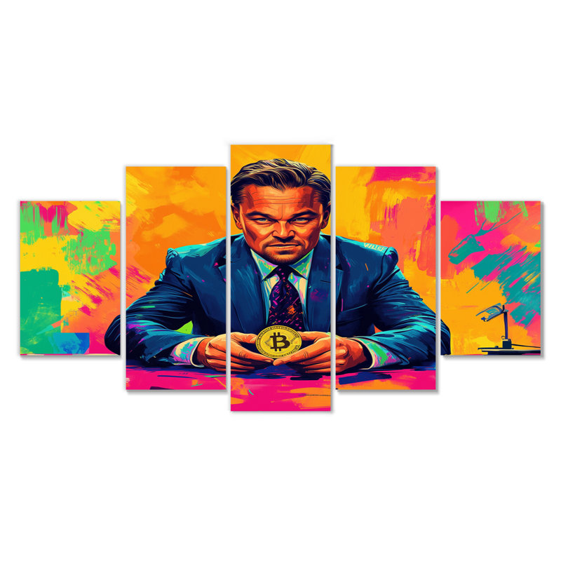Popart Bitcoin Leonardo Dicaprio - loup de Wall Street, ensemble d'art sur toile