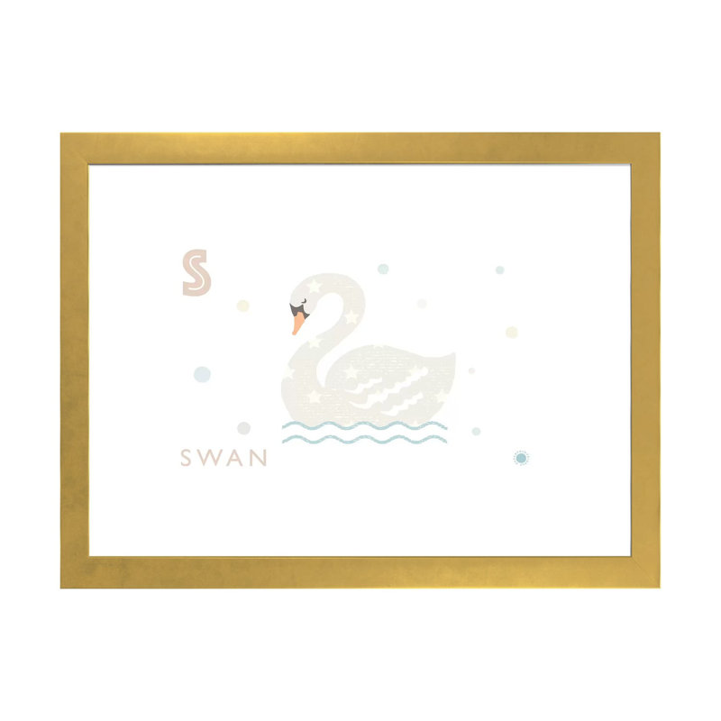 Cygne - imprimé, Blanc, H 16 po x l 24 po x P 1 po, Papier encadré doré