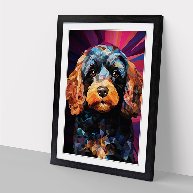 Cockapoo Geometric No.2 - Single Picture Frame Print on Wood, Black , 64cm H x 46cm W x 2cm D