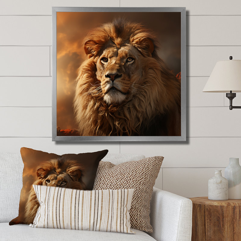 Royal Lion Portrait II - décoration murale animal lion, Cadre photo argenté, H 30 po x l 30 po x P 1,5 po