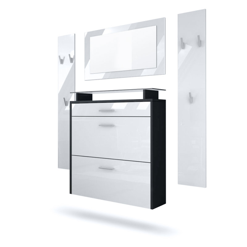 Mccarroll Hall Tree with Shoe Storage, Glossy white/Matt black