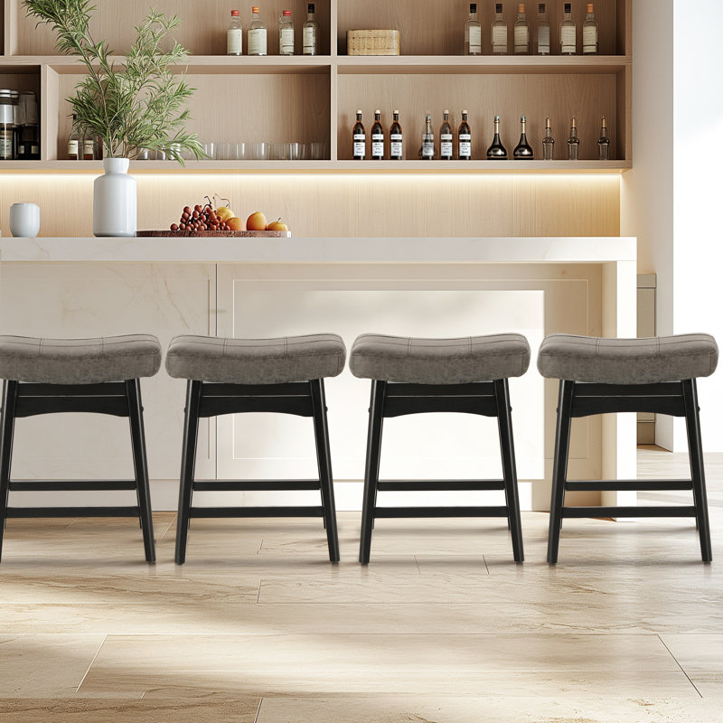 Amberlynn Upholstered Counter Stool with Solid Wood Frame, Black/Dark Gray