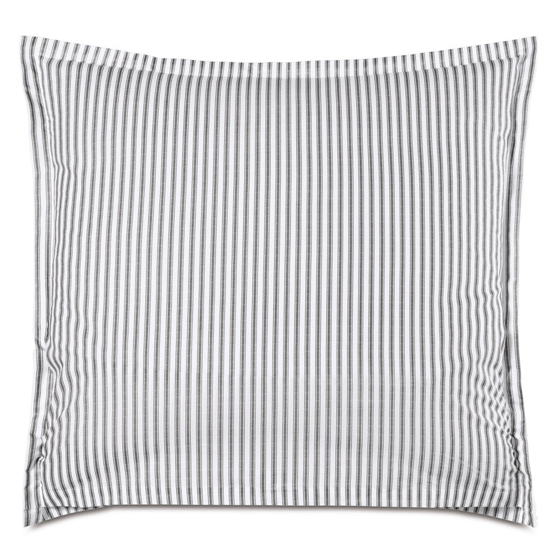 Blass Ticking Cotton Striped Sham by Alexa Hampton, Black, Euro