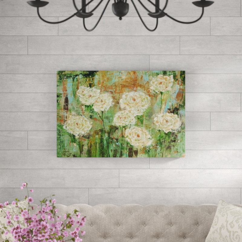Roses blanches - impression, Couche de verre, H 31 po x l 47 po x P 2 po