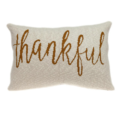 Gold Thankful Transitional Beige Throw Pillow