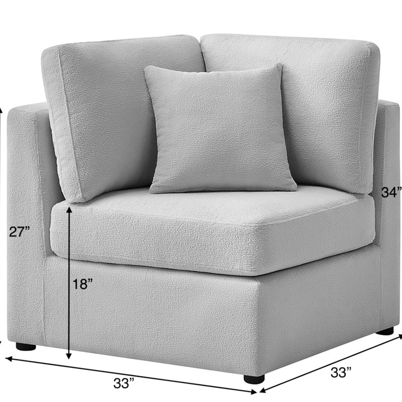 Fauteuil d'angle gris, pour une maison moderne, tissu facile à nettoyer, accoudoirs carrés, coussins d'assise amovibles et réversibles, aucun assemblage requis, coussin décoratif inclus, structure robuste, coussin d'assise moelleux