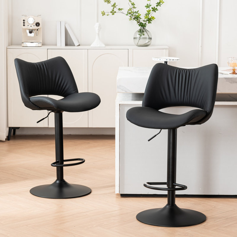 Swivel Faux Leather Upholstered Barstools Adjutable Height Counter Stool with Metal Frame, Black