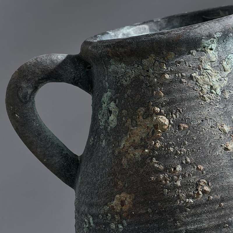 Vase en céramique avec 2 poignées, Noir/vert