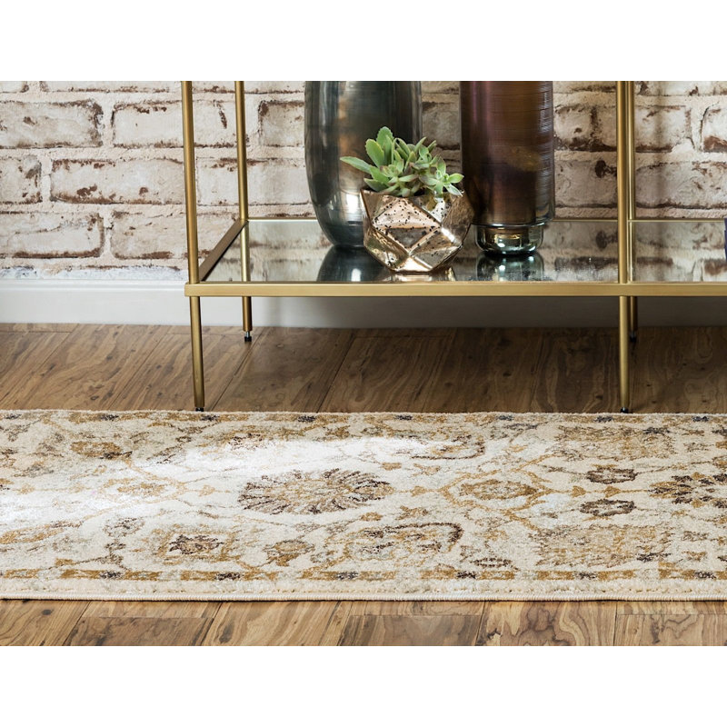 Tapis oriental ivoire / brun Kasha, Tapis de couloir 2 pi 2 po x 6 pi