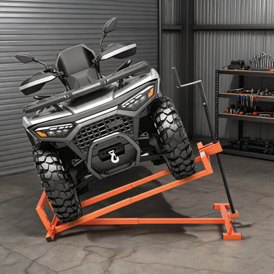 800lb Heavy-Duty Lawn Mower Lift Jack with Crank & Power Tool Handle | Collapsible Adjustable Telescopic Design, Anti-Slip Base for Garden Tractors, Orange
